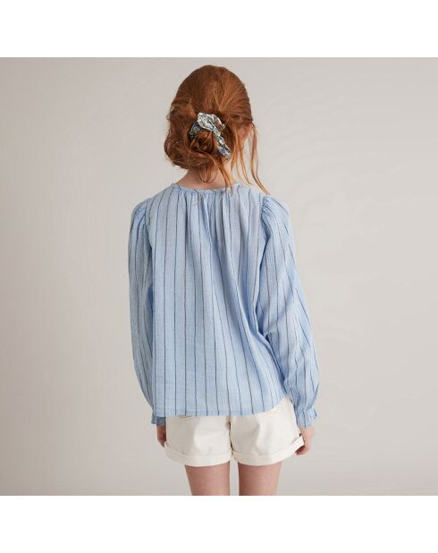 Chemise en Coton à fronces bleue