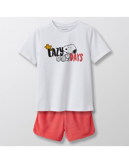 Pyjama Snoopy T-shirt & Short blanc/orange