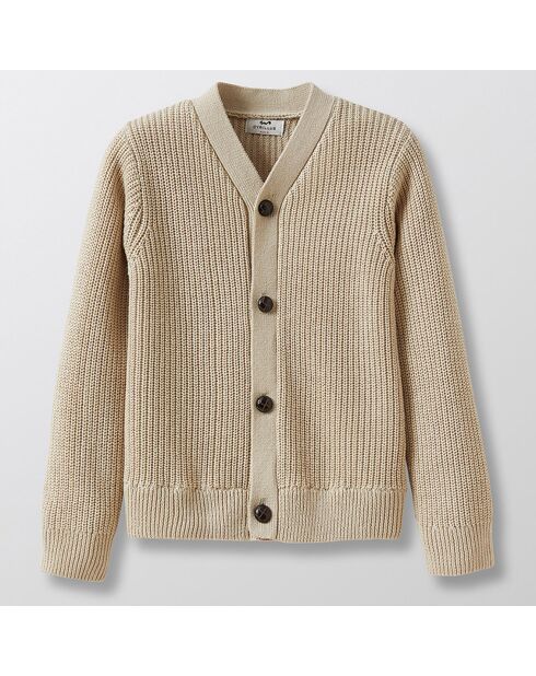 Cardigan côtelé en Maille de Coton & Laine beige