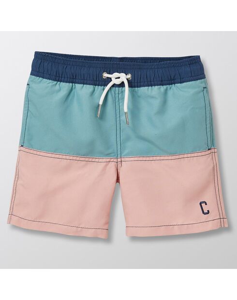 Short de Bain larges rayures rose/vert