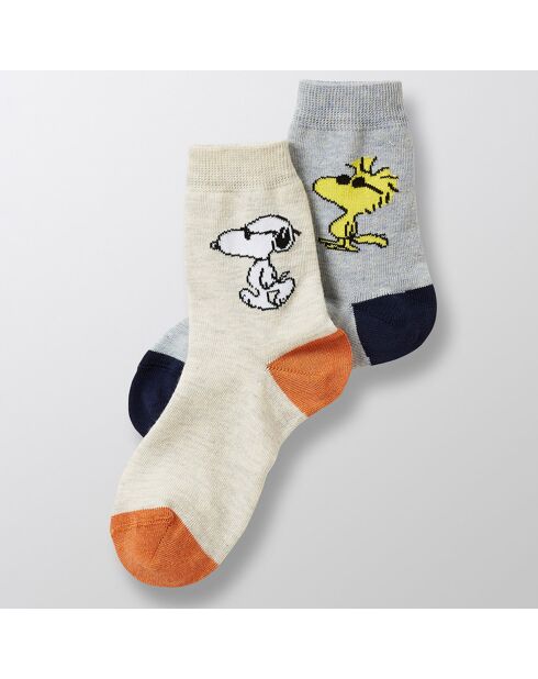 2 paires de chaussettes mi-hautes Snoopy beige/gris