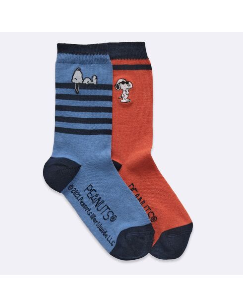 2 paires de chaussettes Snoopy bleu/rouge