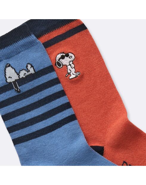 2 paires de chaussettes Snoopy bleu/rouge