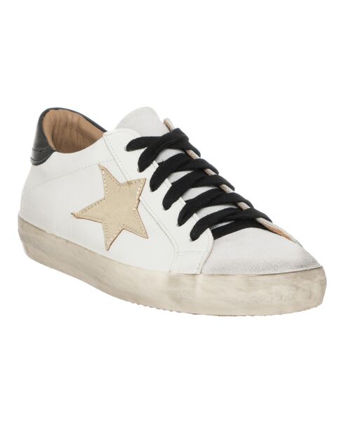 Sneakers en Cuir Star blanc/noir/beige