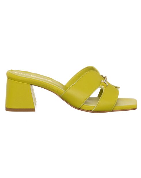 Mules en Cuir Arancia vert acide - Talon 5.5 cm