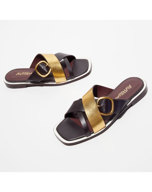 Muiltjes van leer met Bordeaux/gouden rum