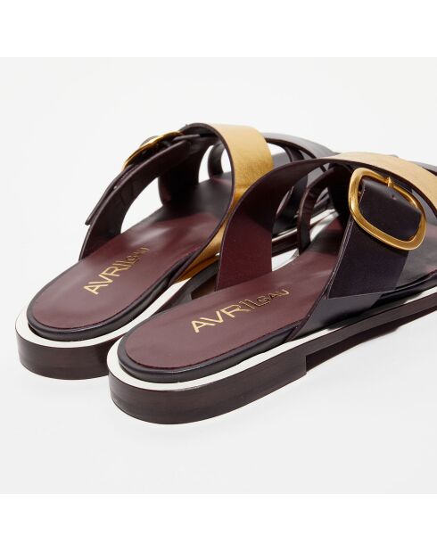 Muiltjes van leer met Bordeaux/gouden rum