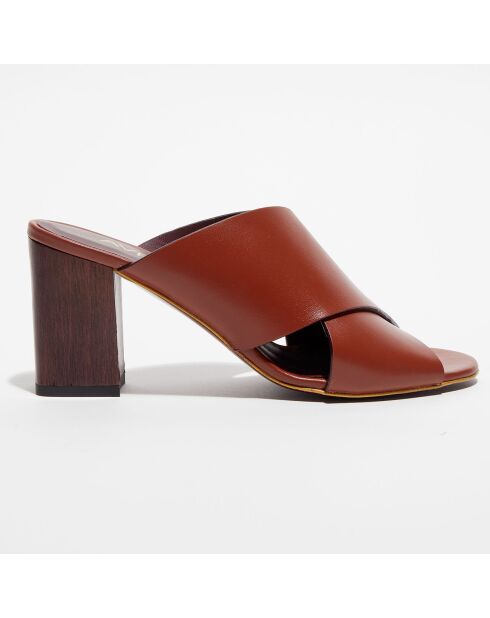 Mules en Cuir Omar cognac - Talon 8 cm