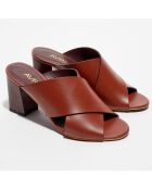 Mules en Cuir Omar cognac - Talon 8 cm