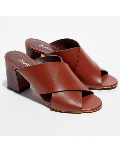 Mules en Cuir Omar cognac - Talon 8 cm