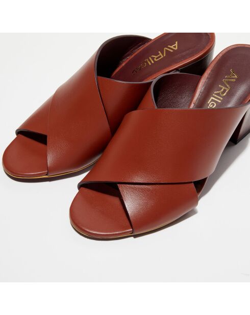 Mules en Cuir Omar cognac - Talon 8 cm