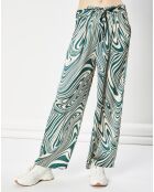 Pantalon fluide satiné Iwa psyché vert/beige