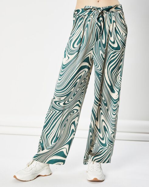 Pantalon fluide satiné Iwa psyché vert/beige