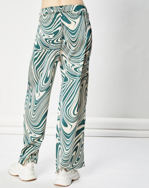 Pantalon fluide satiné Iwa psyché vert/beige