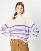 Pull en Laine & Mohair mélangés Lamar rayé écru/violet