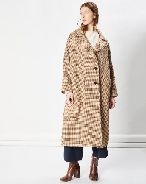 Manteau en Laine mélangée Villy pied-de-poule beige