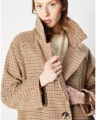 Manteau en Laine mélangée Villy pied-de-poule beige