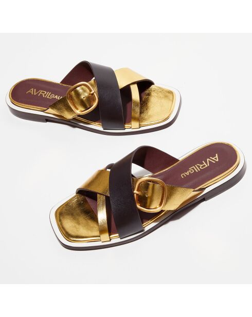 Rum muiltjes van goud/bordeauxrood leer