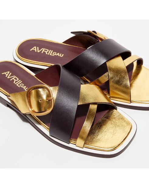 Rum muiltjes van goud/bordeauxrood leer