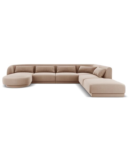 Canapé d'angle Panoramique droit Velours Tulum 6 Places beige - 327x245x74 cm