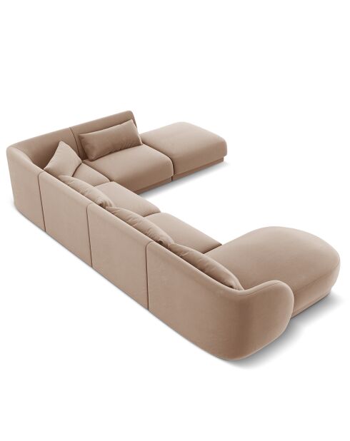 Canapé d'angle Panoramique droit Velours Tulum 6 Places beige - 327x245x74 cm