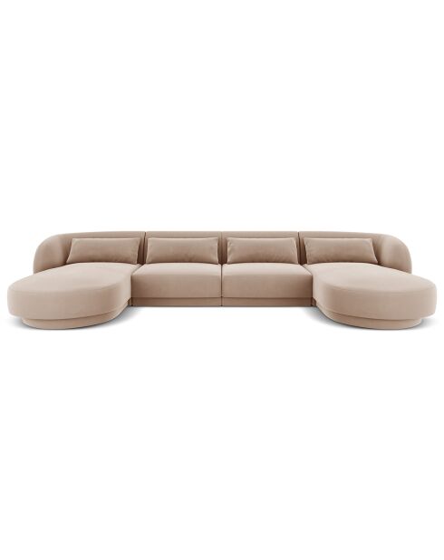 Canapé Panoramique Velours Tulum 5 Places beige - 334x155x74 cm