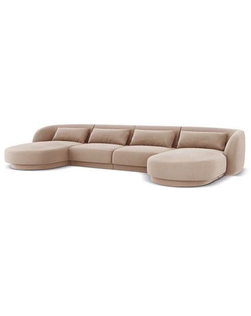 Canapé Panoramique Velours Tulum 5 Places beige - 334x155x74 cm