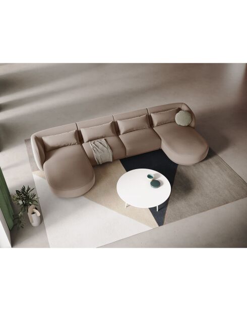 Canapé Panoramique Velours Tulum 5 Places beige - 334x155x74 cm