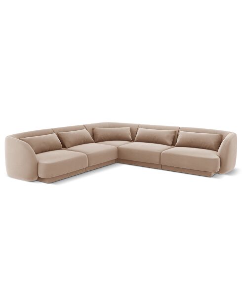 Canapé d'angle Réversible Tulum Velours  5 Places beige - 252x252x74 cm