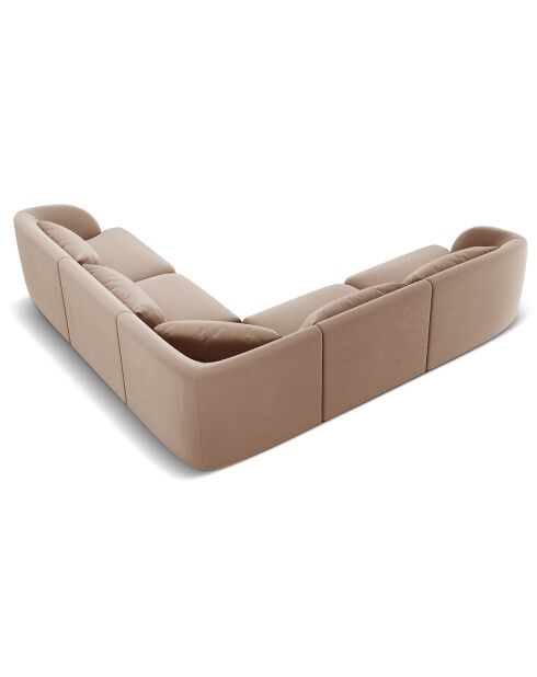 Canapé d'angle Réversible Tulum Velours  5 Places beige - 252x252x74 cm