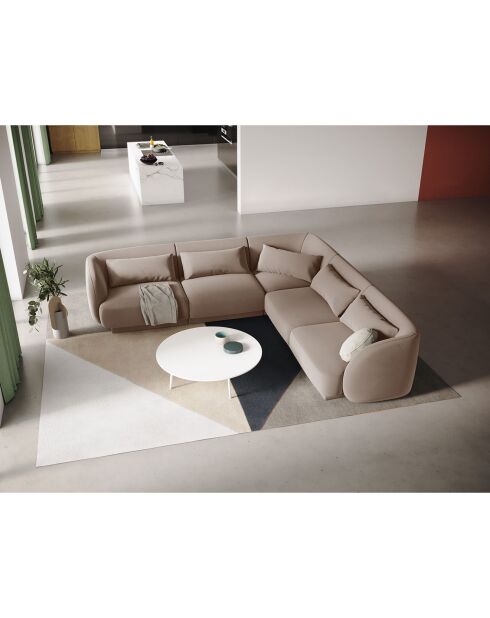 Canapé d'angle Réversible Tulum Velours  5 Places beige - 252x252x74 cm