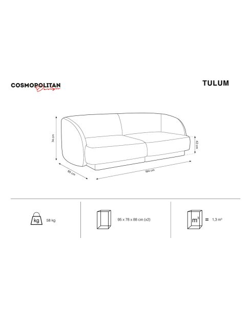 Canapé Velours Tulum 2 Places beige - 184x85x74 cm