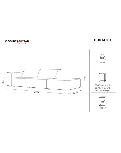 Canapé Droit Velours Chicago 3 Places vert bouteille - 262x102x70 cm