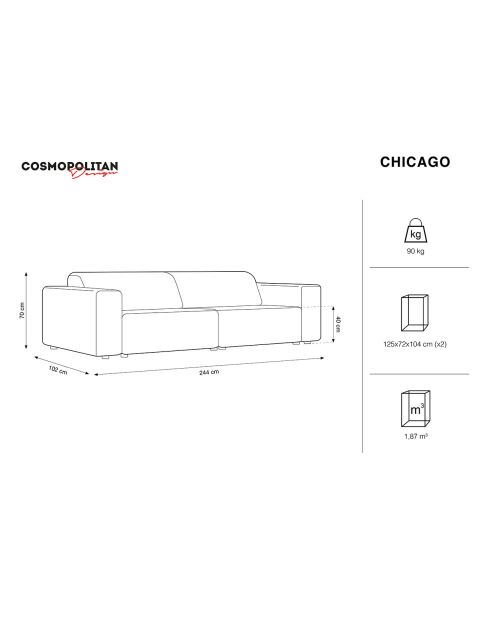 Canapé Velours Chicago 4 Places vert bouteille - 244x102x70 cm