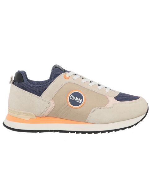 Sneakers en Cuir Travis beige/bleu marine