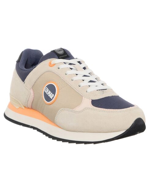 Sneakers en Cuir Travis beige/bleu marine