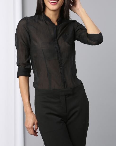Chemise transparente manches longues noire