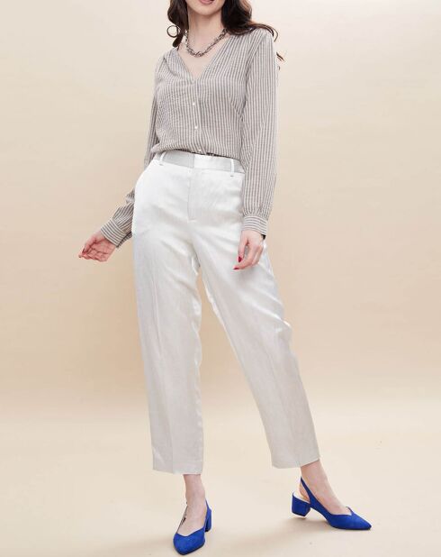 Lichtgrijze satijnen broek van linnenmix Pavel