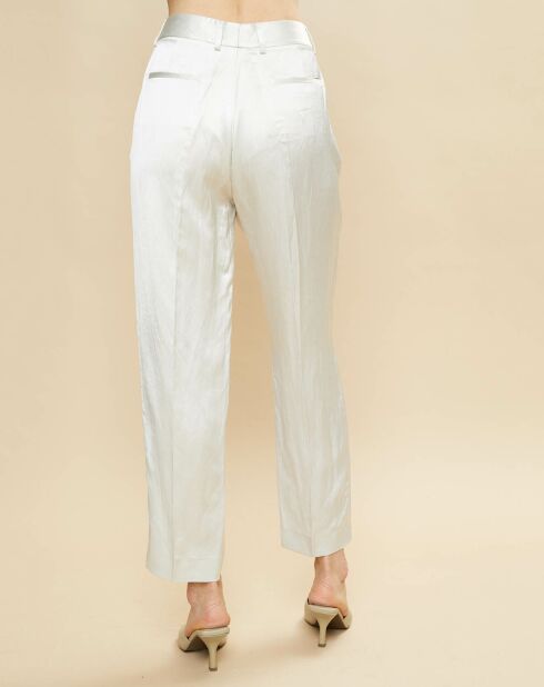 Lichtgrijze satijnen broek van linnenmix Pavel