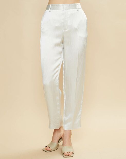 Lichtgrijze satijnen broek van linnenmix Pavel