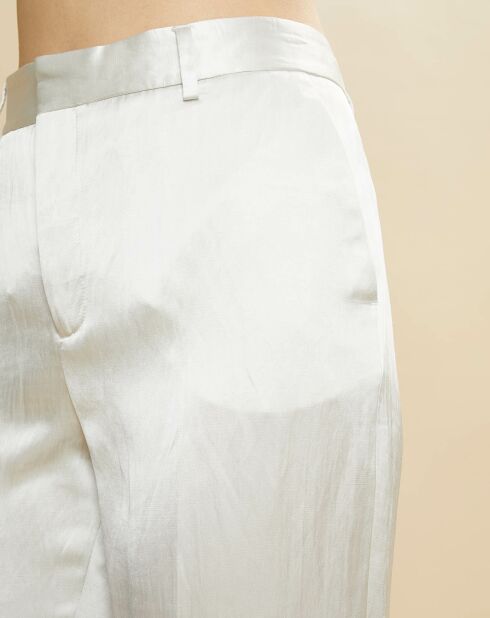 Lichtgrijze satijnen broek van linnenmix Pavel