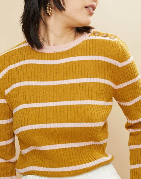 Pull Silvio rayé ocre/rose