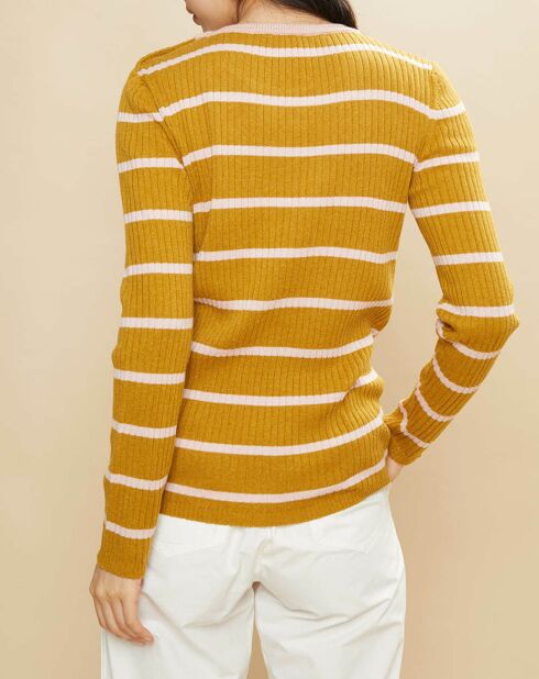 Pull Silvio rayé ocre/rose