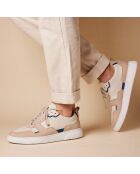 Sneakers en Cuir B1 beige/bleu