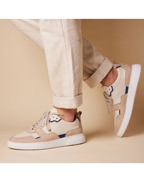 Sneakers en Cuir B1 beige/bleu
