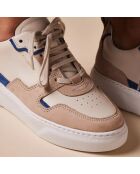 Sneakers en Cuir B1 beige/bleu