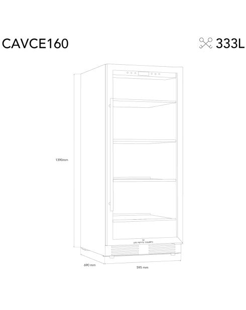 Cave à vin 160 bouteilles encastrable noire  - 59.5x69x139 cm