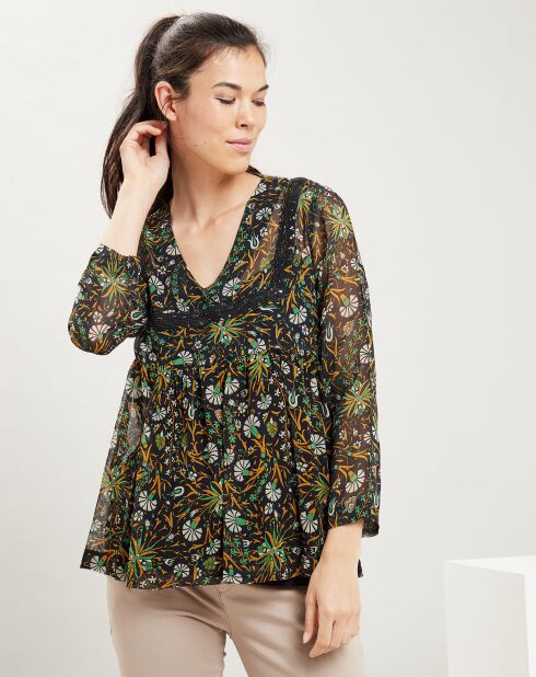 Chemise large imprimée verte