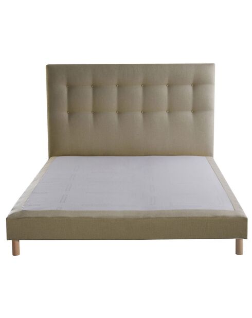 Sommier tapissier + tête de lit capitonnée Aube jaune - 140x190 cm