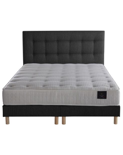 Ensemble Comète Matelas ressorts ensachés + 2 Sommiers + Tête de lit capitonnée gris anthracite - 180x200 cm